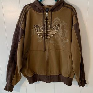 Brown Adidas zipper jacket with hood